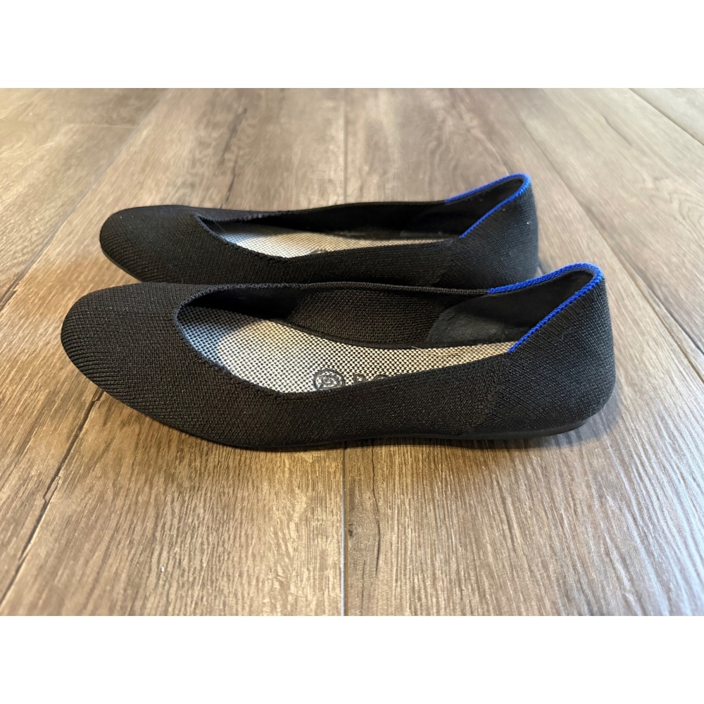 Rothys The Flat Black Solid Round Toe Knit Ballet Flats Womens Size 7